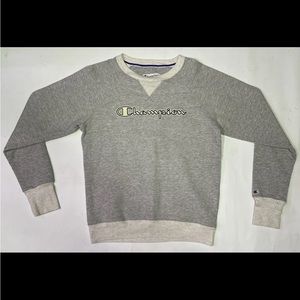 Champion Sweater Weave Script Logo Crew Sweatshirt Light Gray With White Size XS